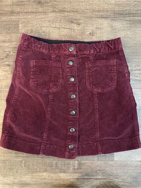 Brandy Melville Burgundy Button-Front Corduroy Mini Skirt